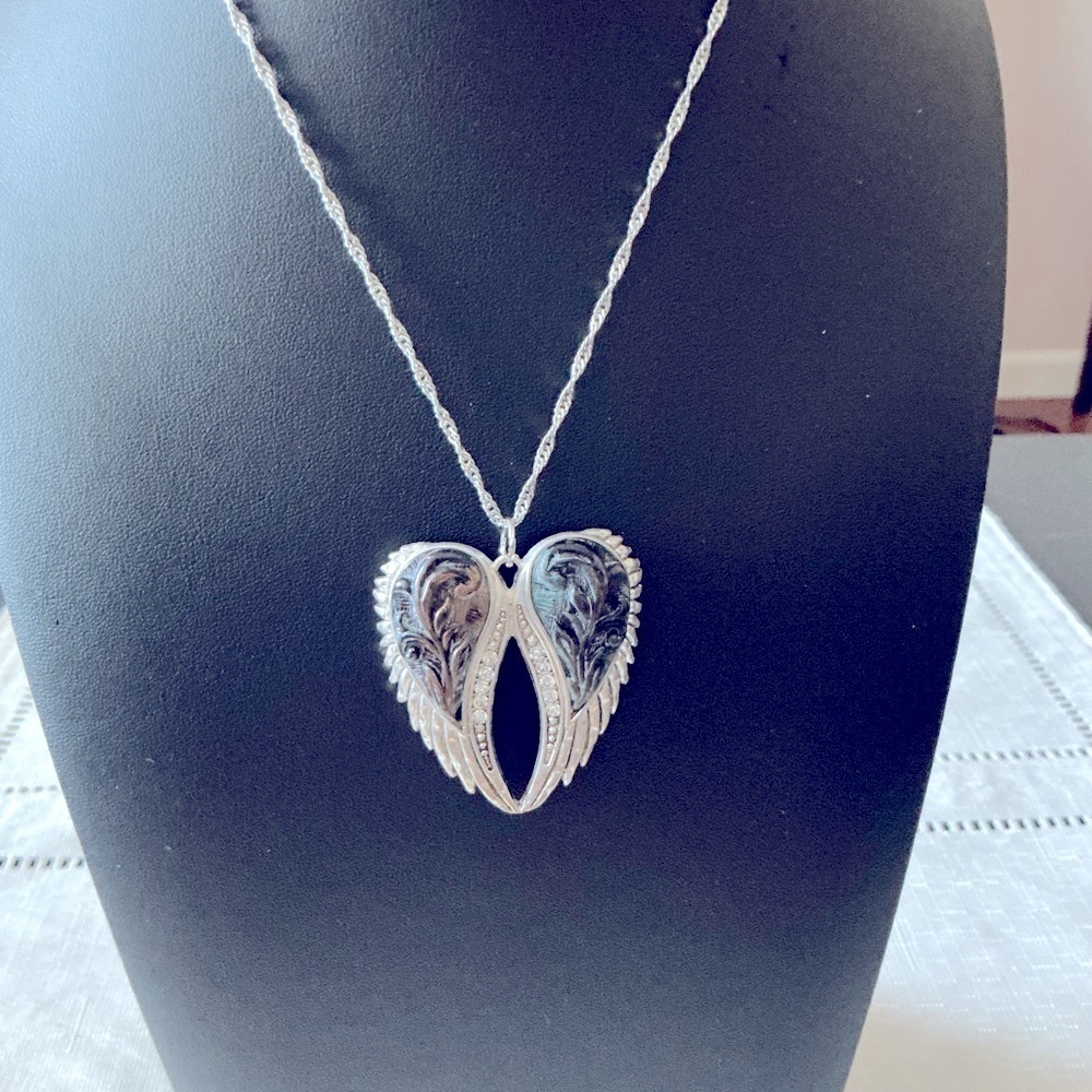 Winged Heart Silver Tone Pendant Necklace